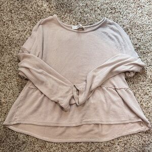 Waffle Knit Long Sleeve Peplum Top